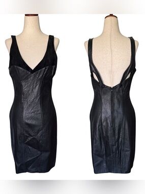 Vintage 80s Firenze Fitted Bodycon Leather Suede Dress Cutout Back S/M